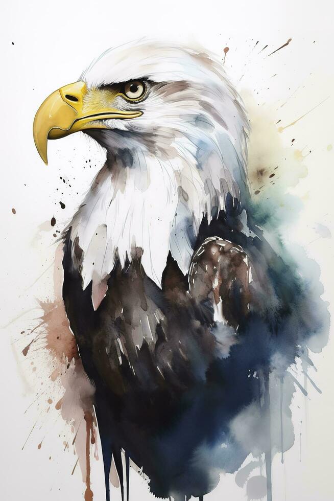 Bald eagle flying draw and paint on white background vector illustration, generate ai photo