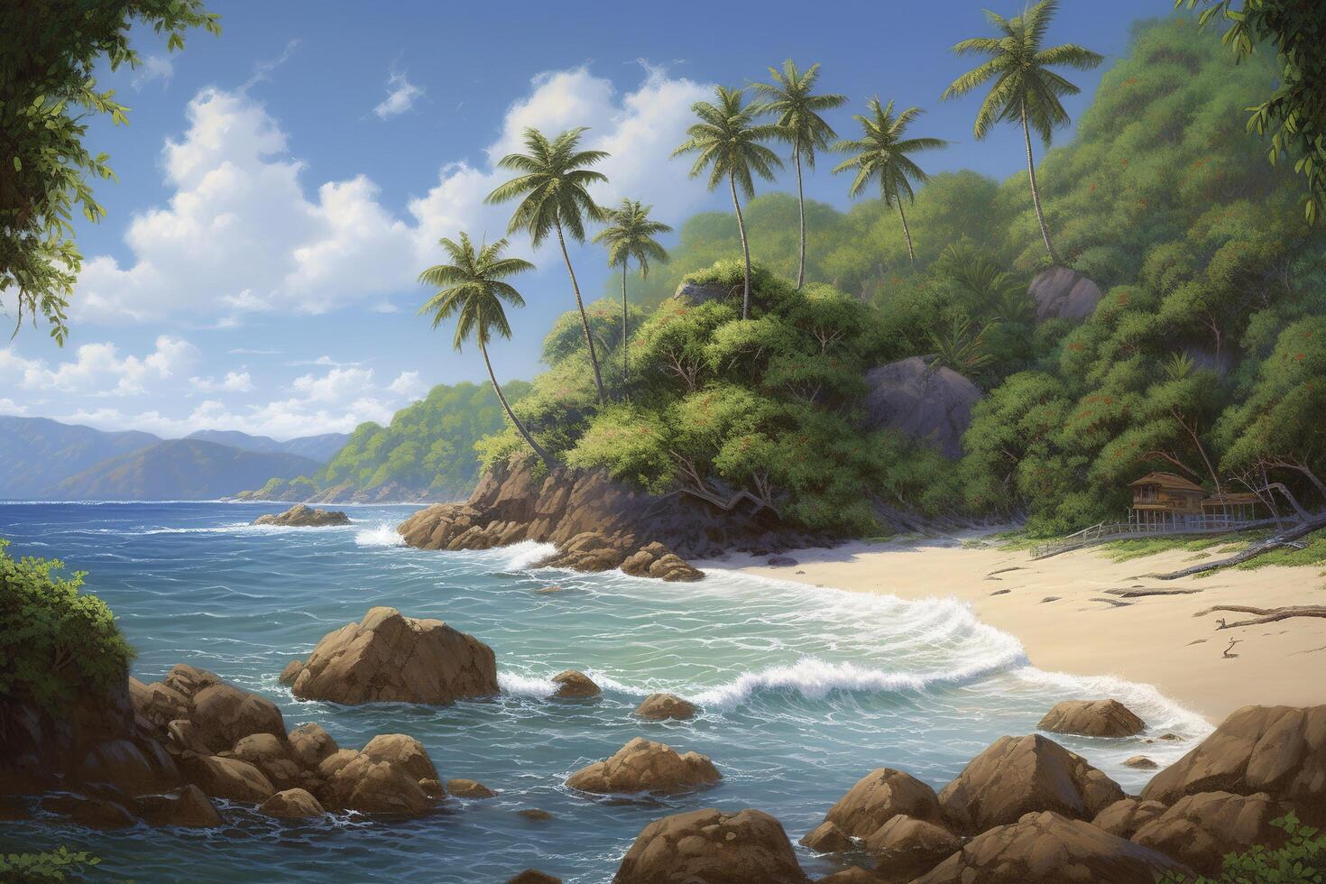 tropical island with beautiful beach created with technology photo