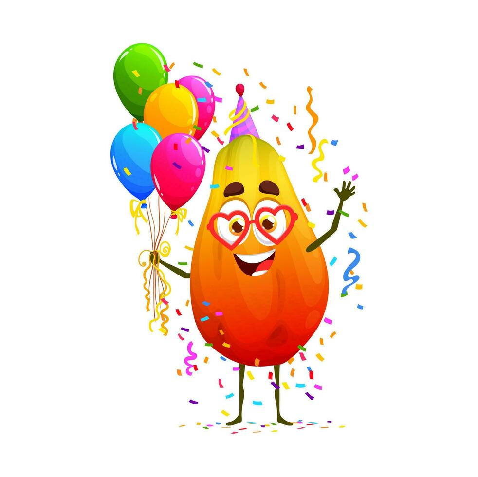 dibujos animados papaya Fruta personaje en cumpleaños fiesta vector