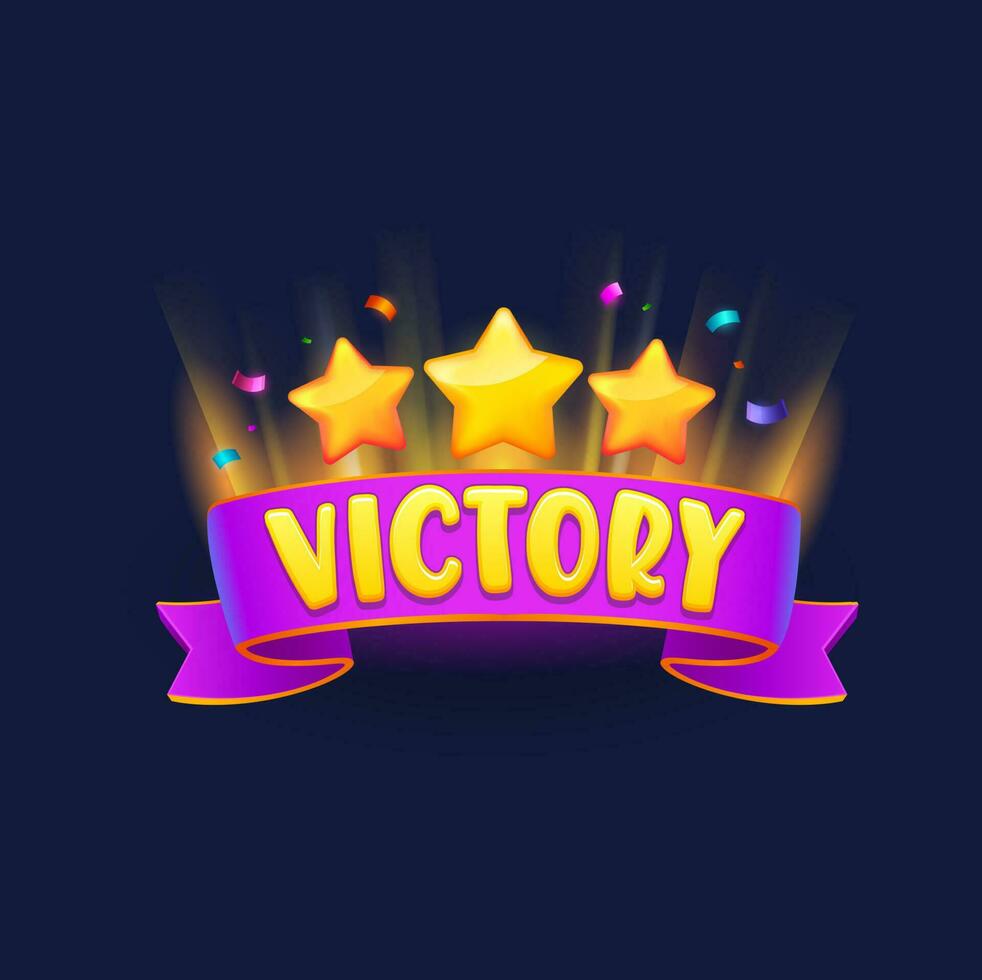 Game victory sign banner and popup badge, winner vector