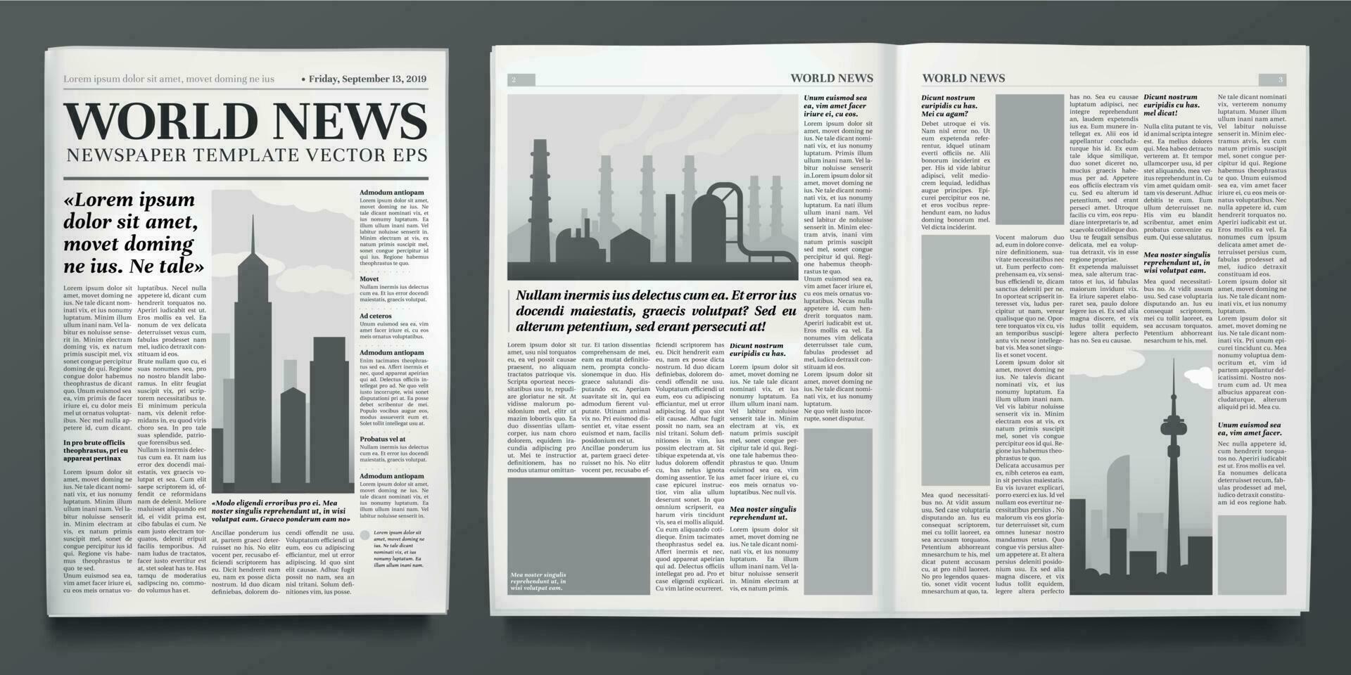 Newspaper pages template. News paper headline vector mockup. Newsprint  modern style. Tabloid journal simple background. Stock Vector