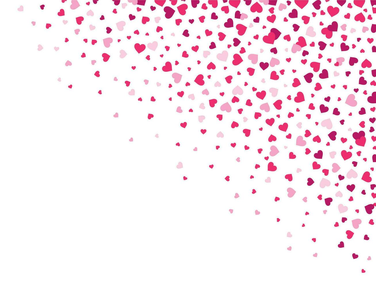 Love hearts. Falling loving hearts, lovely confetti splash scattering from top corner and romantic valentines vector background