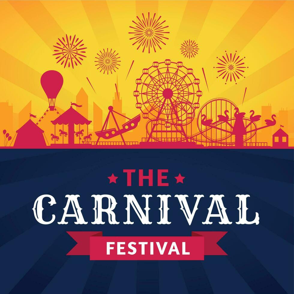 Amusement park poster. Roller coaster, ferris wheel and carnival carousel festive parks attractions vector silhouette background