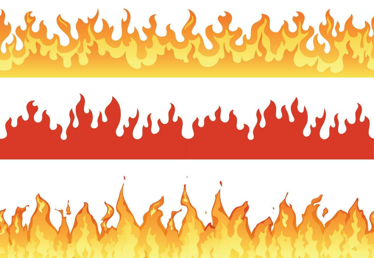 fuego bandera. fuego frontera flameante silueta o eterno llamas infierno llameante pancartas ilustración conjunto vector