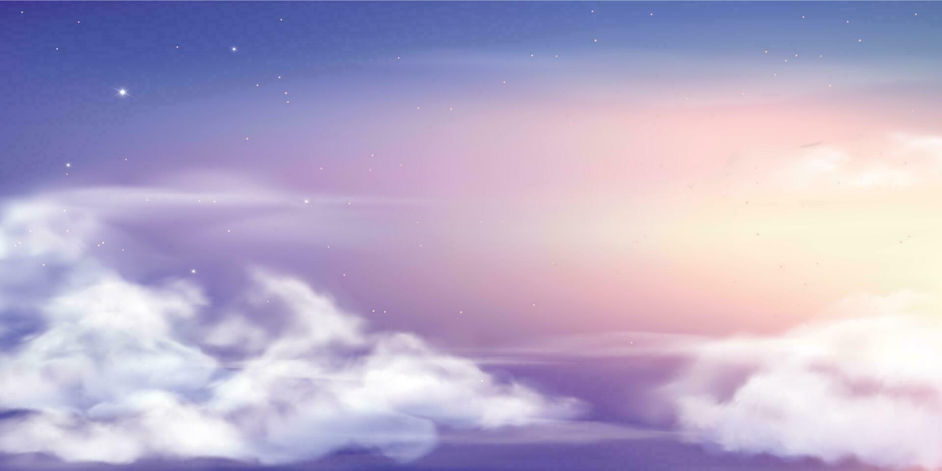 Fantasy sky. Beautiful fairy skies, fantastic dream clouds and fabulous cloudy sky pastel colors vector background illustration