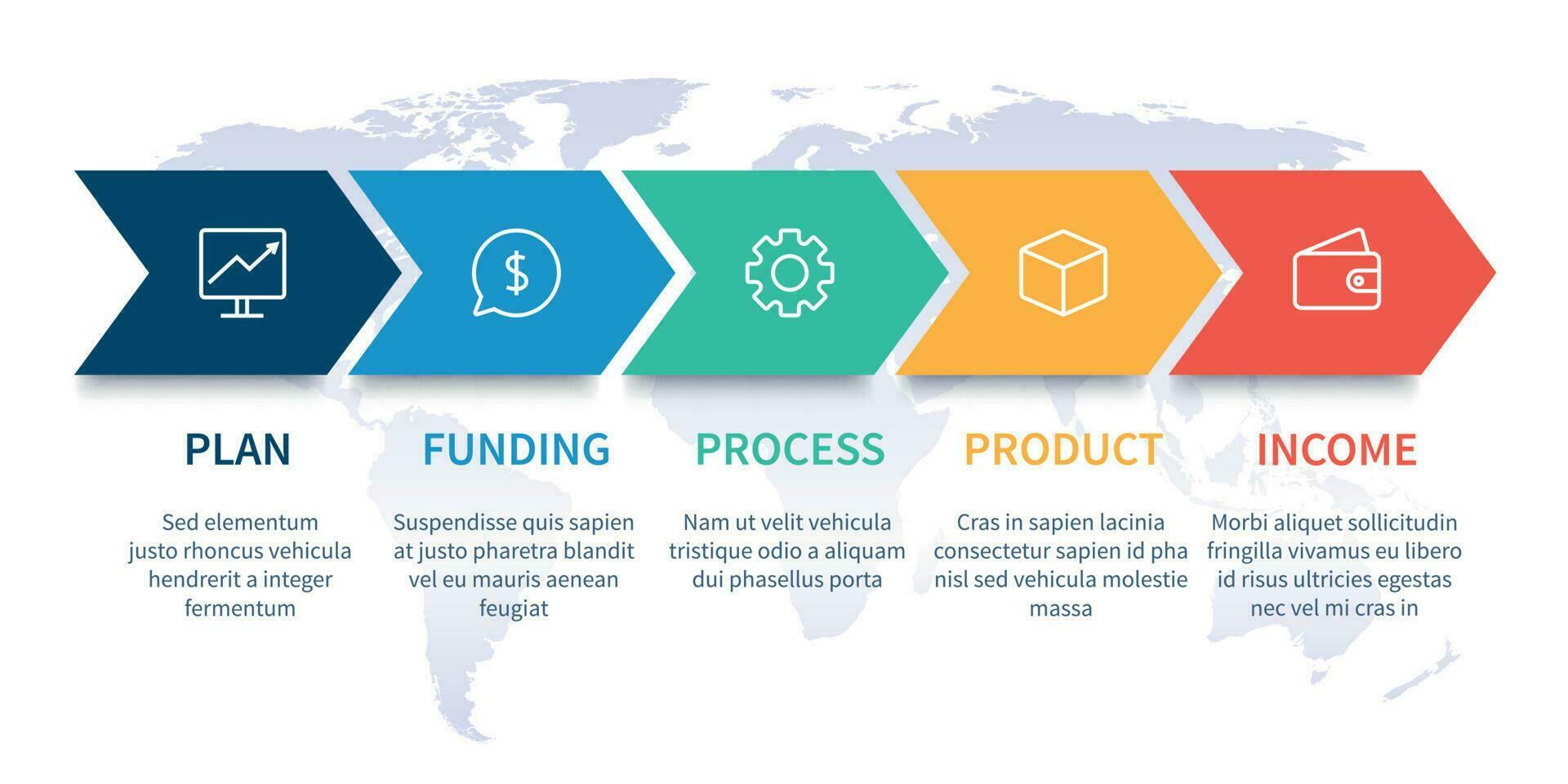 Arrows workflow steps. Global business process graph, step to success diagram and arrow timeline vector infographic chart illustration