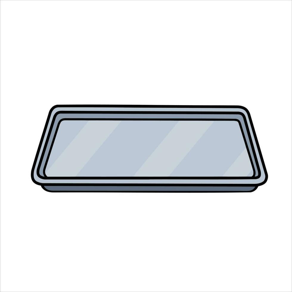 Metal tray. Medical or restaurant element. Flat aluminum platter. Cartoon illustration isolated on white background vector