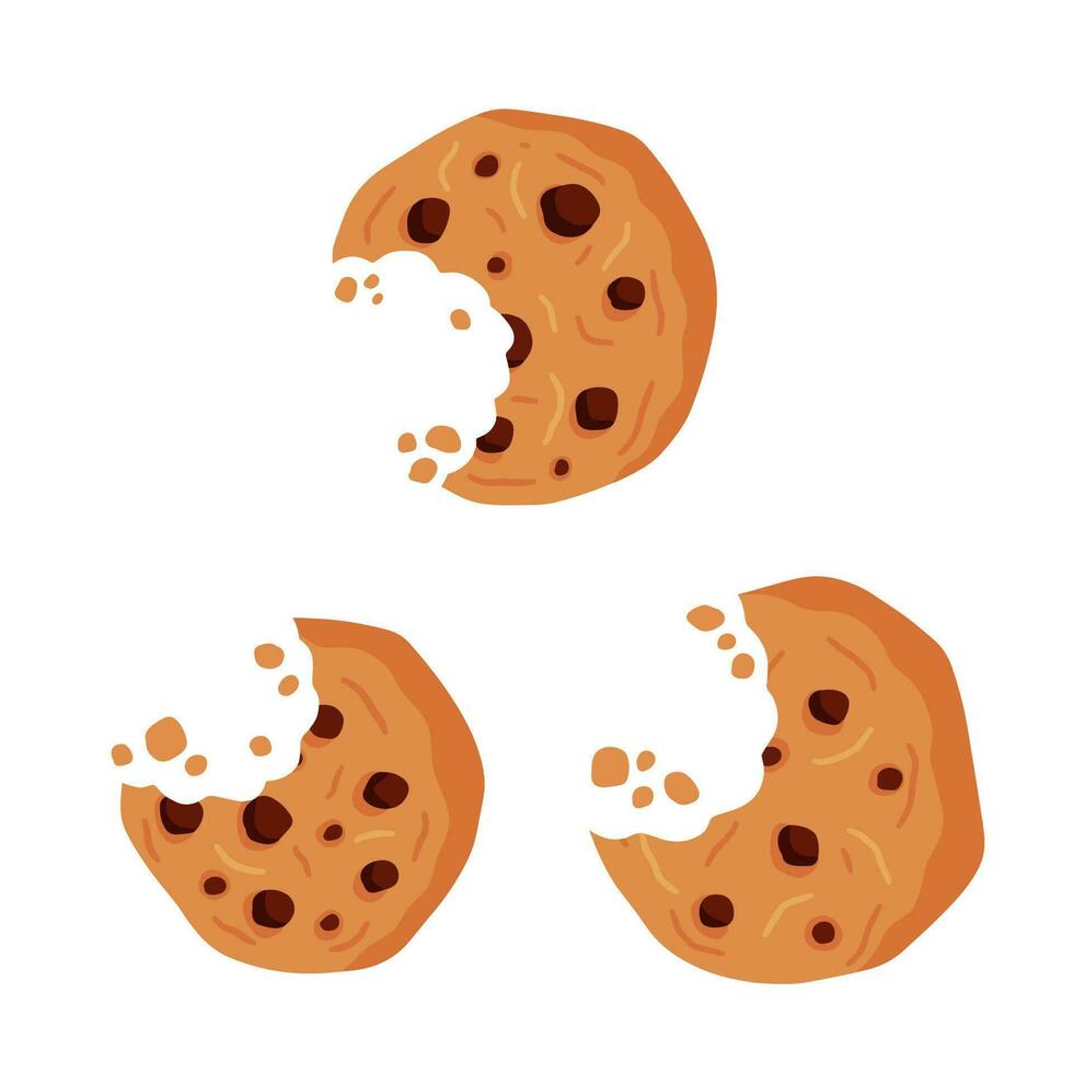 Bite of dessert crumble. Biscuit Bread crumb. Chocolate sweetness bakery. Flat cartoon illustration. Eaten cookies. vector