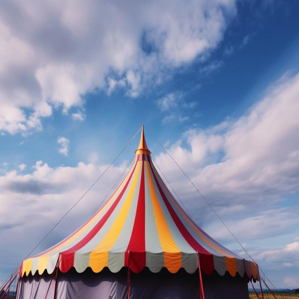 vistoso circo a rayas tienda en contra el antecedentes ai generado foto