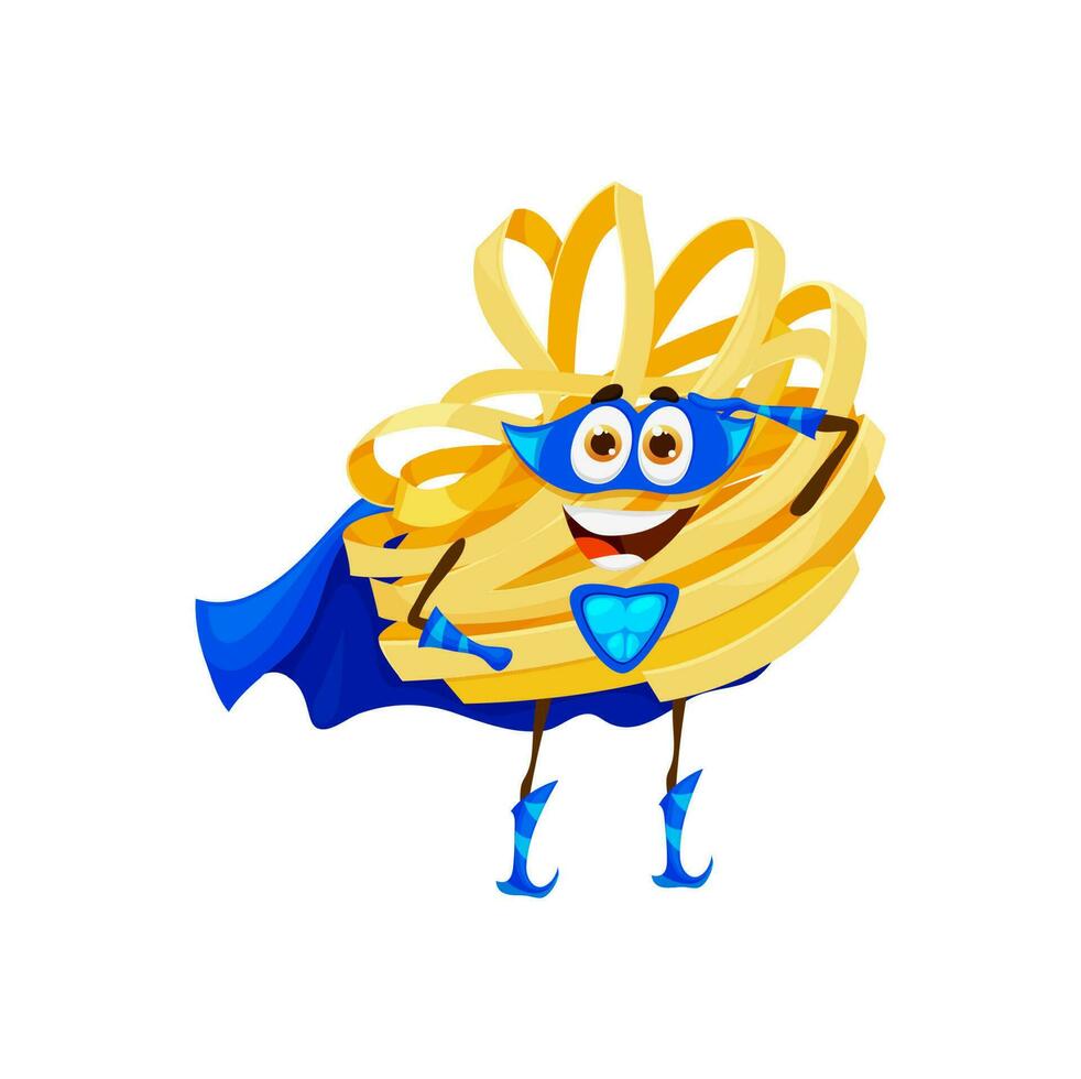 Cartoon tagliatelle pasta superhero character vector