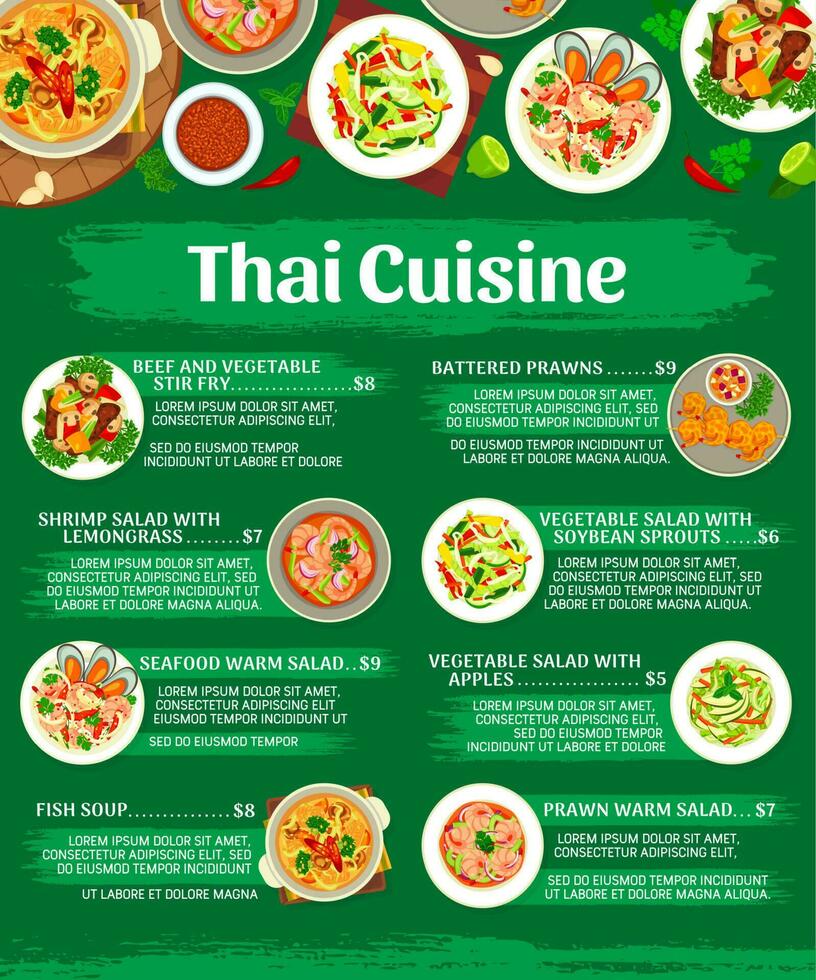 Thai cuisine restaurant menu vector template 24392784 Vector Art at ...