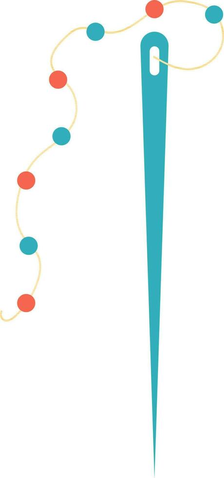 Blue needle with orange dots decorated thread. vector