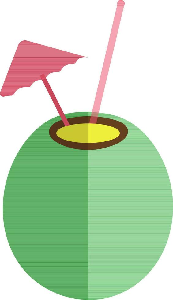 Pink umbrella with straw in green coconut. vector