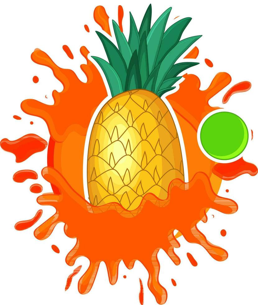 Pineapple fruit sticker, label with orange splash. vector