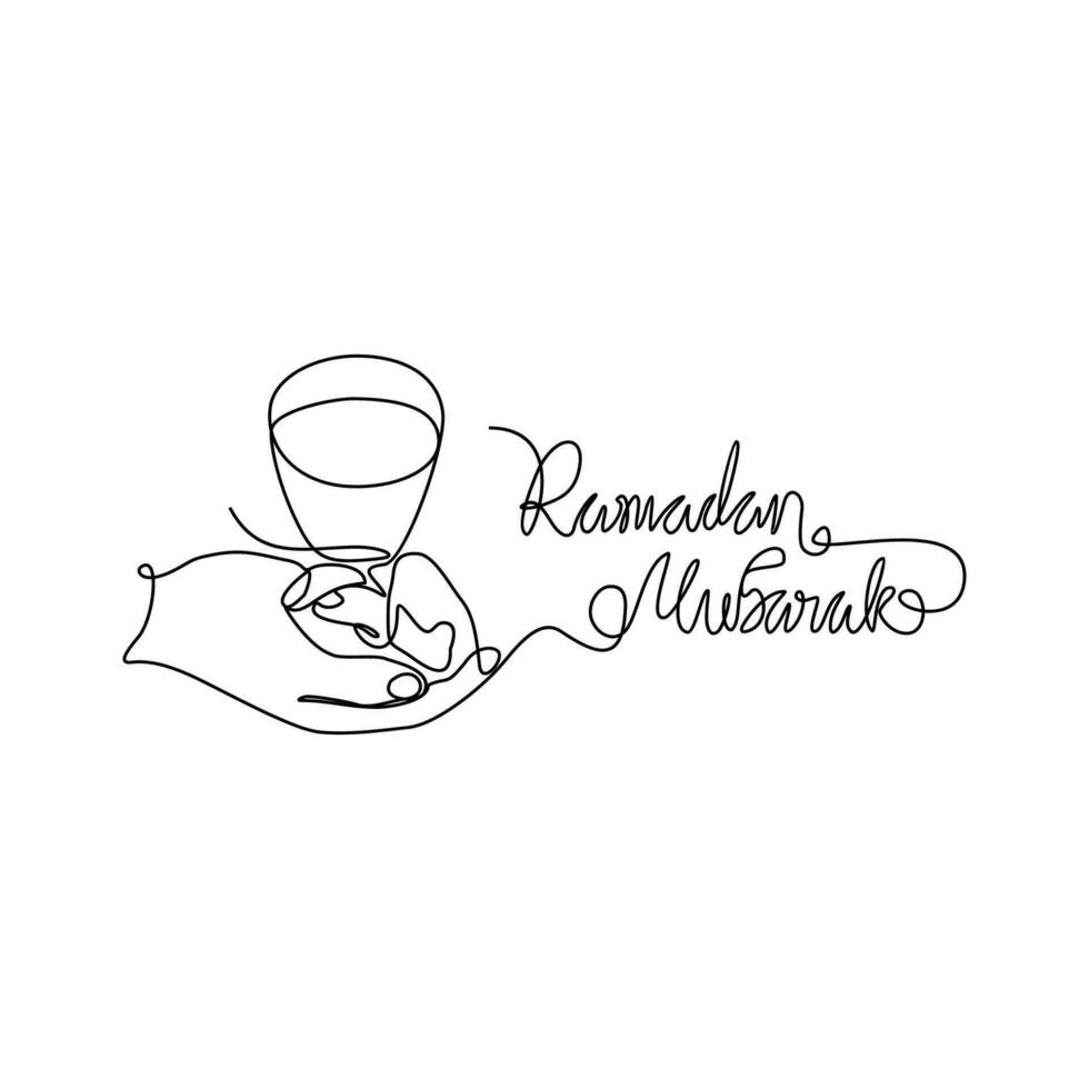 One continuous line drawing of food and drink for iftar Ramadan celebration. arabian food in simple linear style. food for eid Ramadan celebration design concept. Vector illustration