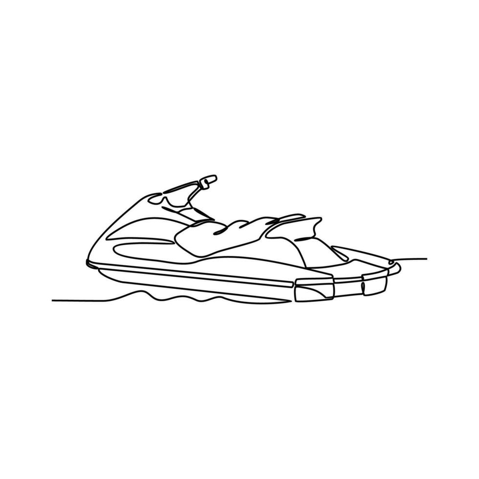 One continuous line drawing of a jetski on the sea. Jetski concept