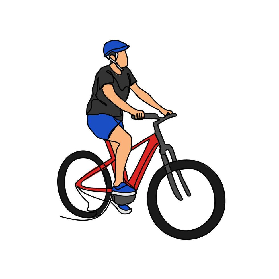 a man uses a bicycle to go to work in continuous line art drawing style. design with Minimalist black linear design isolated on white background. Sport themes Vector illustration