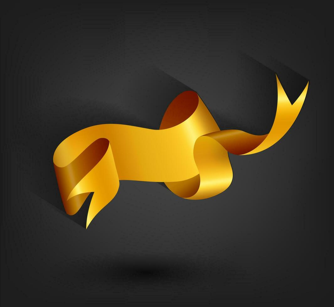 Golden Banner Ribbon On Dark Background, Vector Illustration