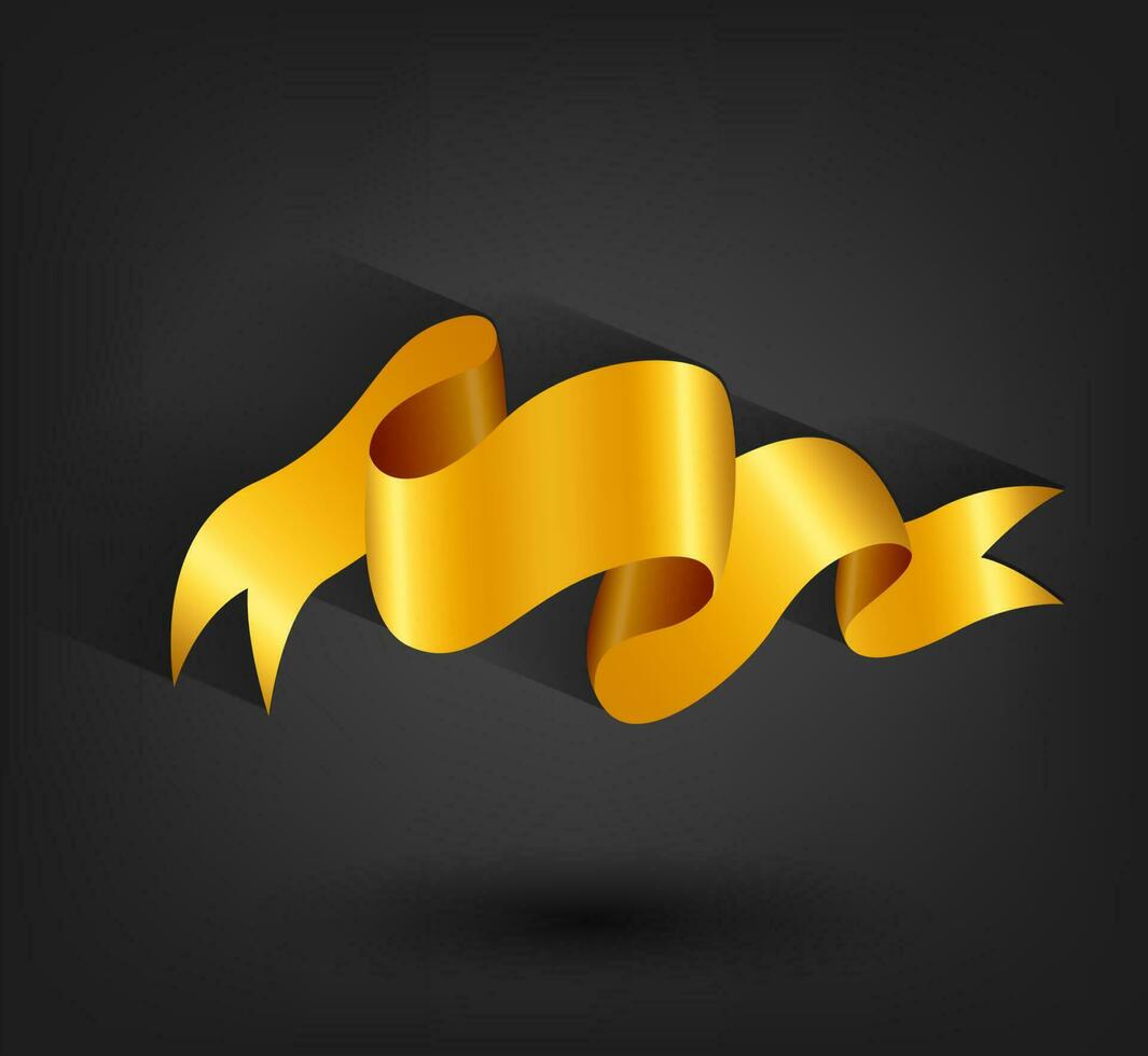 Golden Banner Ribbon On Dark Background, Vector Illustration