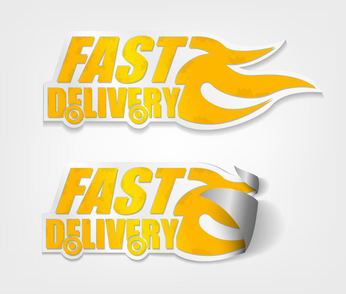 Fast Delivery Stickers With Curl Sets, Vector Illustration