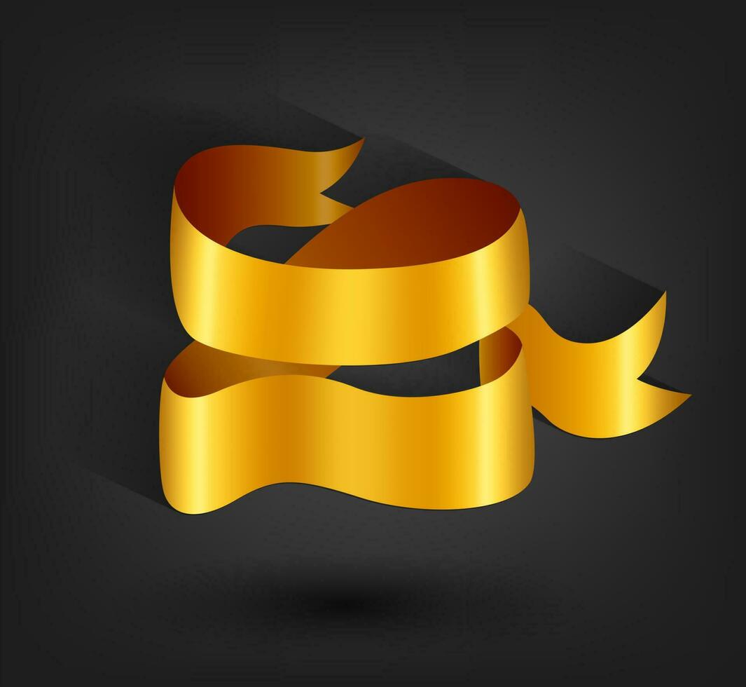 Golden Banner Ribbon On Dark Background, Vector Illustration