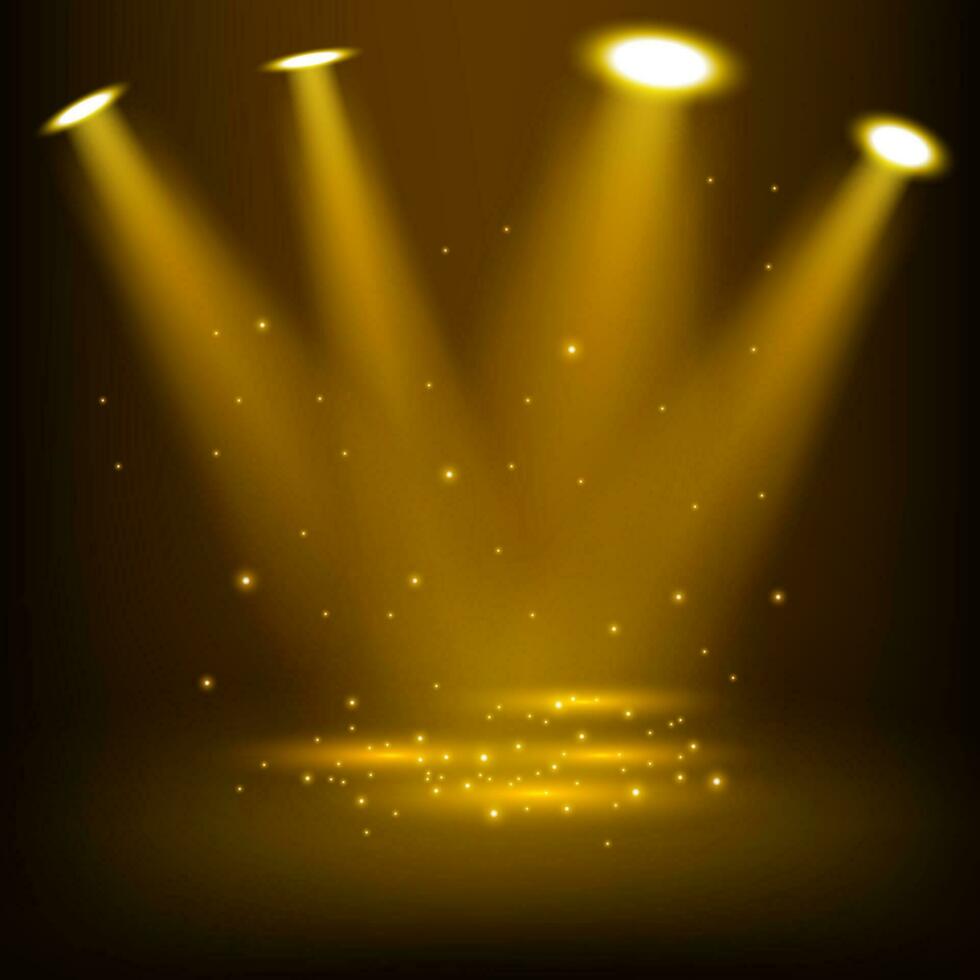 Golden spotlights shining with sparkles, Vector Illustration