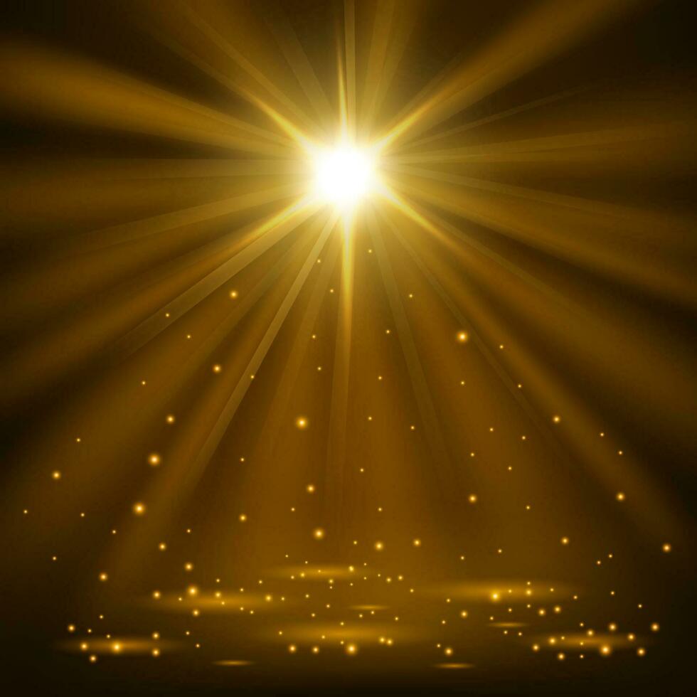 Gold spotlights shining with sparkles, Vector Illustration