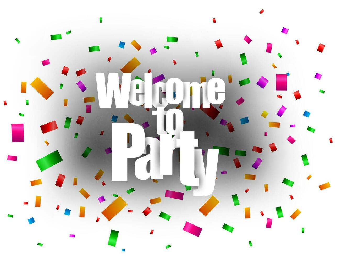 Welcome To Party Text With Confetti, Vector Illustration