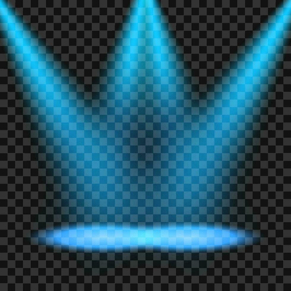 Blue Spotlights Shining On Dark Background, Vector Illustration