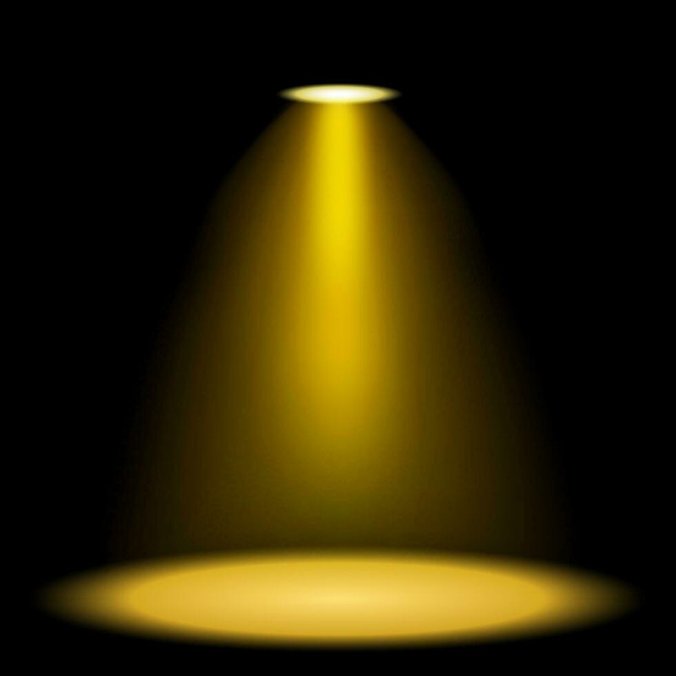 Golden Spotlights Shining On Dark Background, Vector Illustration