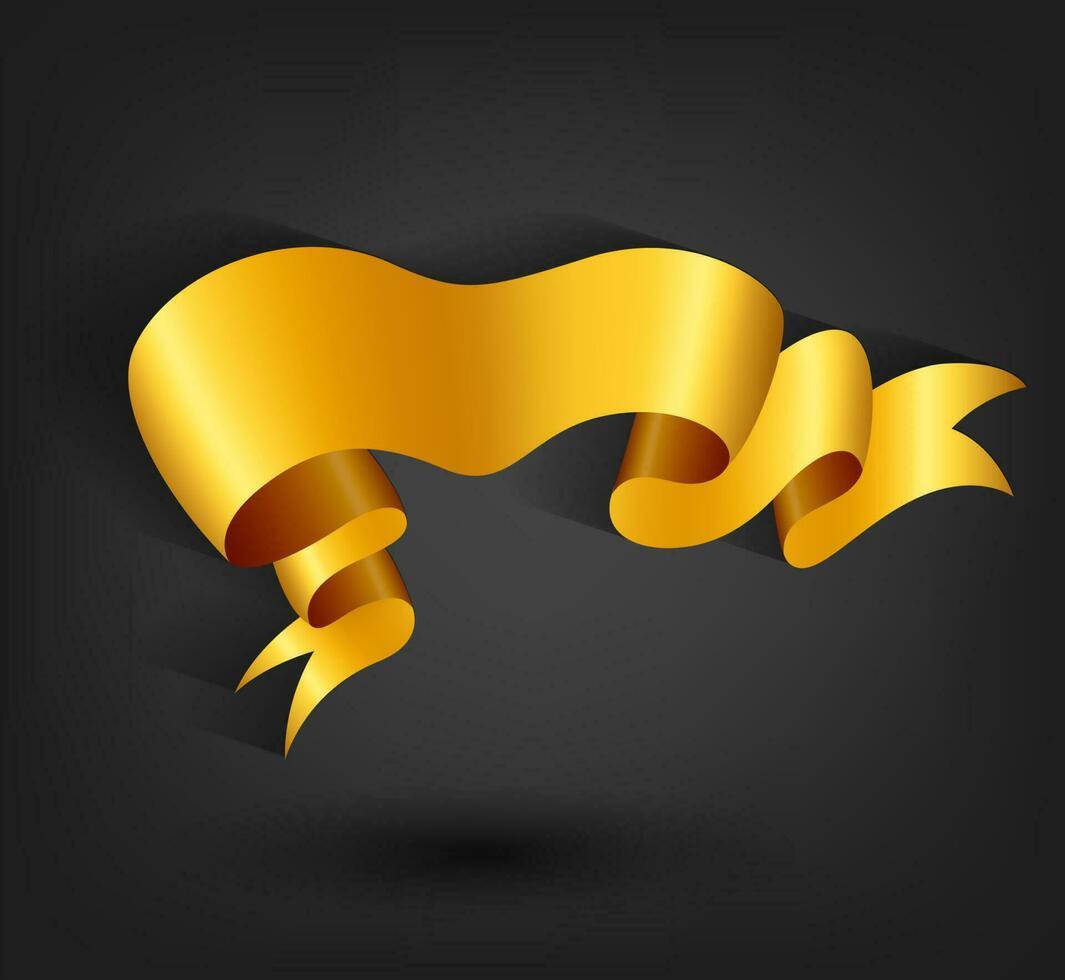 Golden Banner Ribbon On Dark Background, Vector Illustration