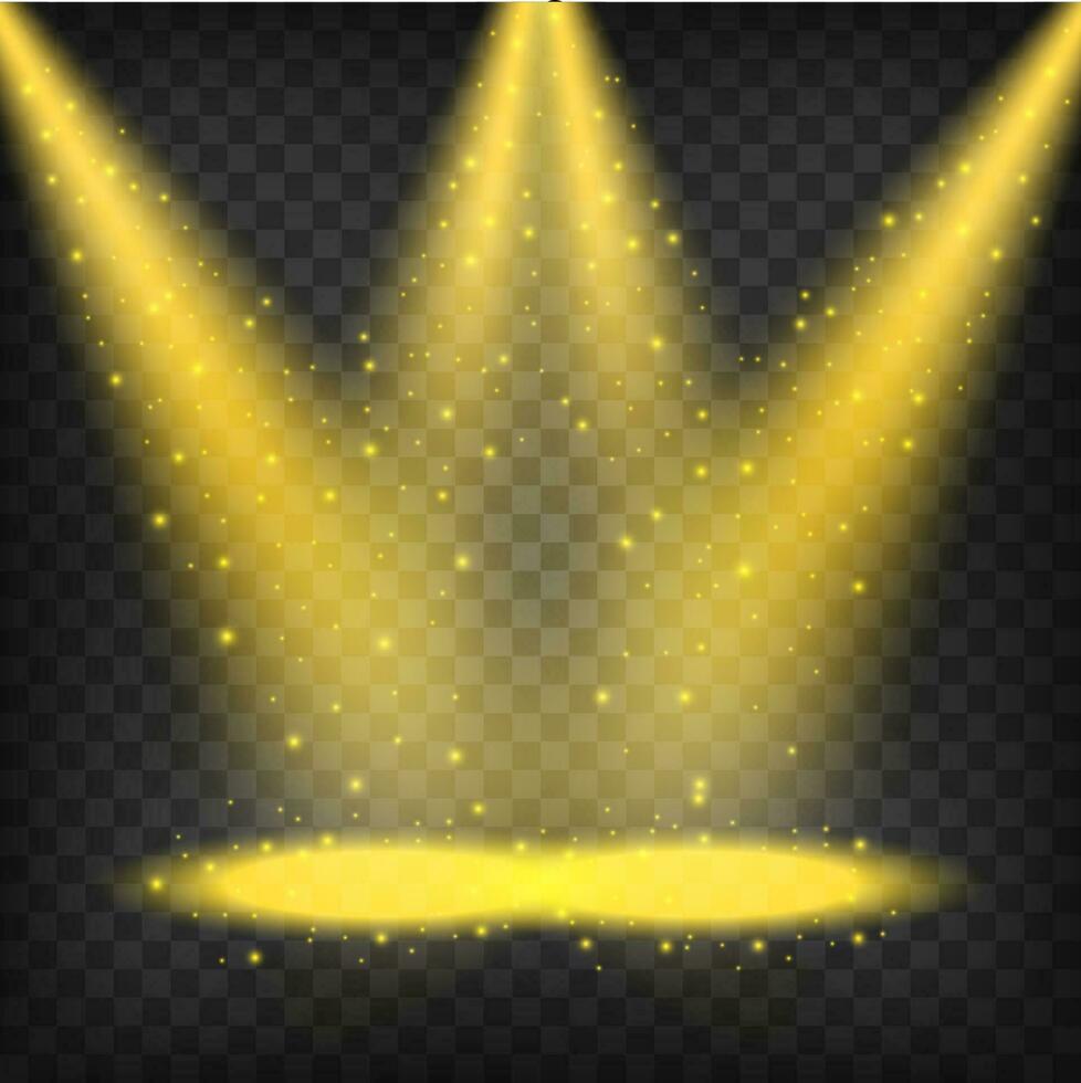 Golden Spotlights Shining On Dark Background, Vector Illustration