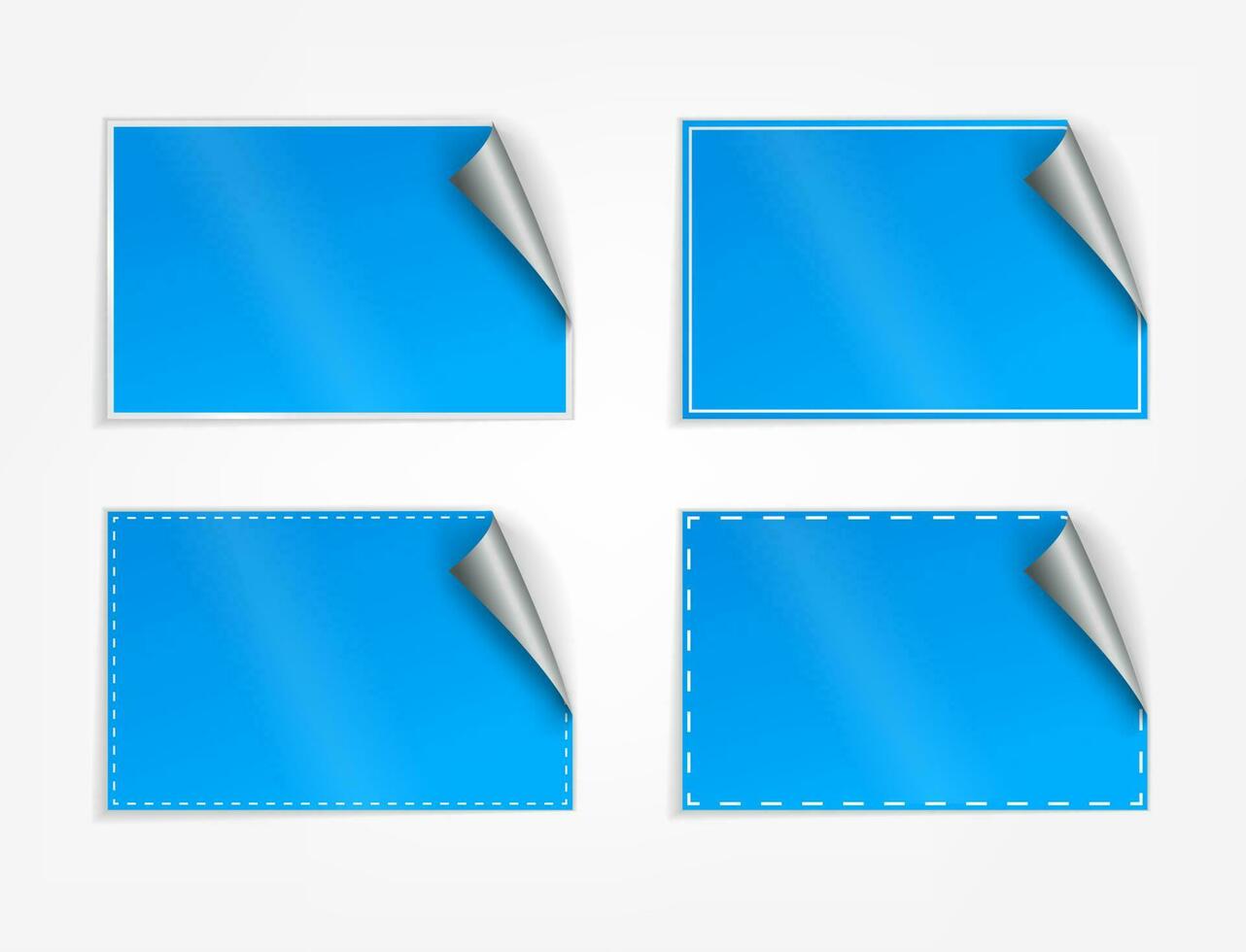 Blank Blue Rectangle Stickers With Curl Sets, Vector Illustration