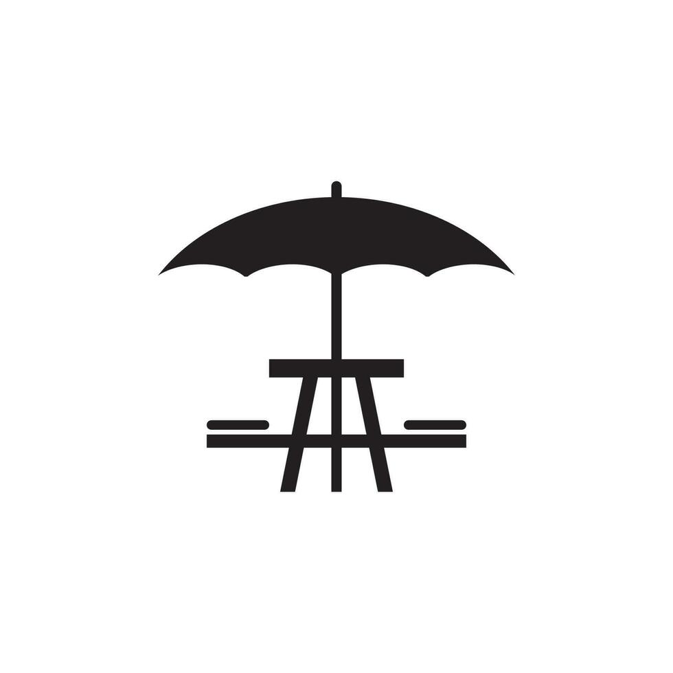 paraguas con picnic mesa icono vector
