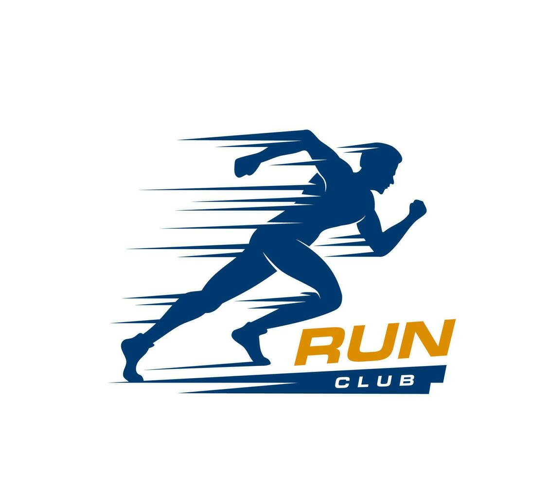 Marathon run sport icon, runner athlete silhouette vector