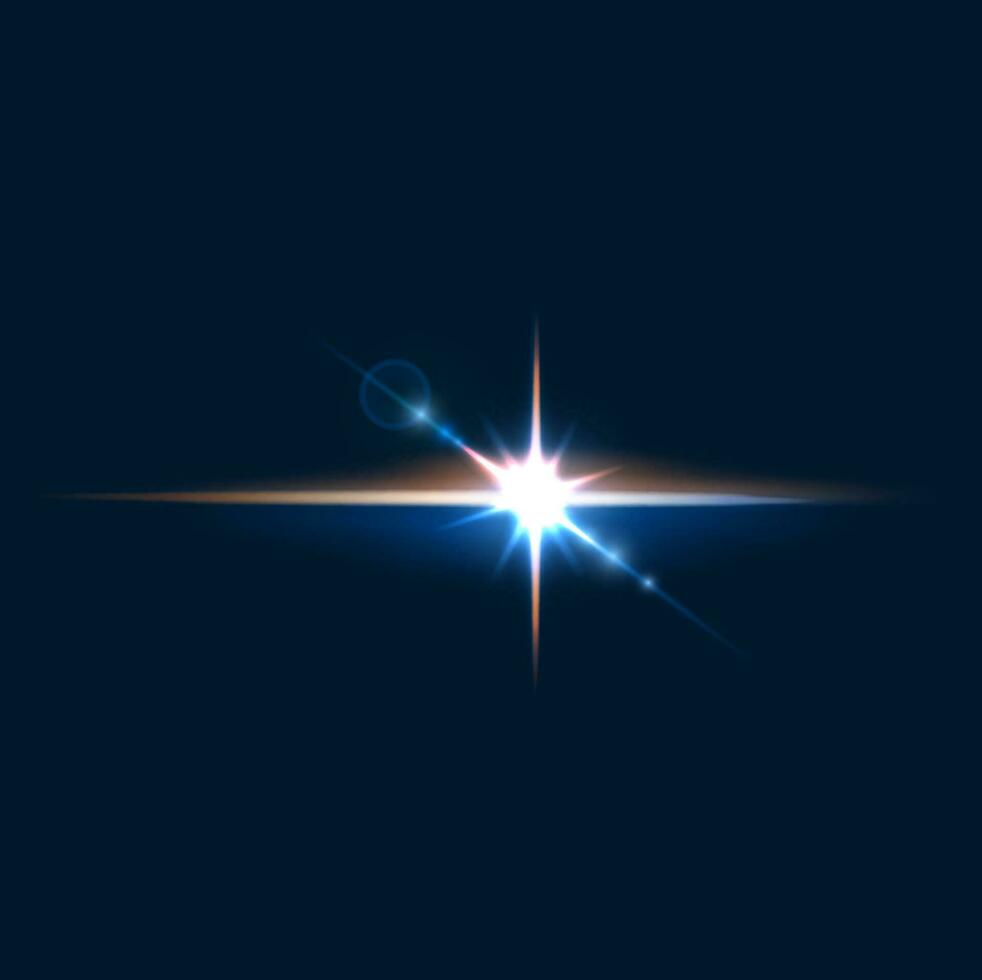 Light sparkle flare and flash effect, star glow vector