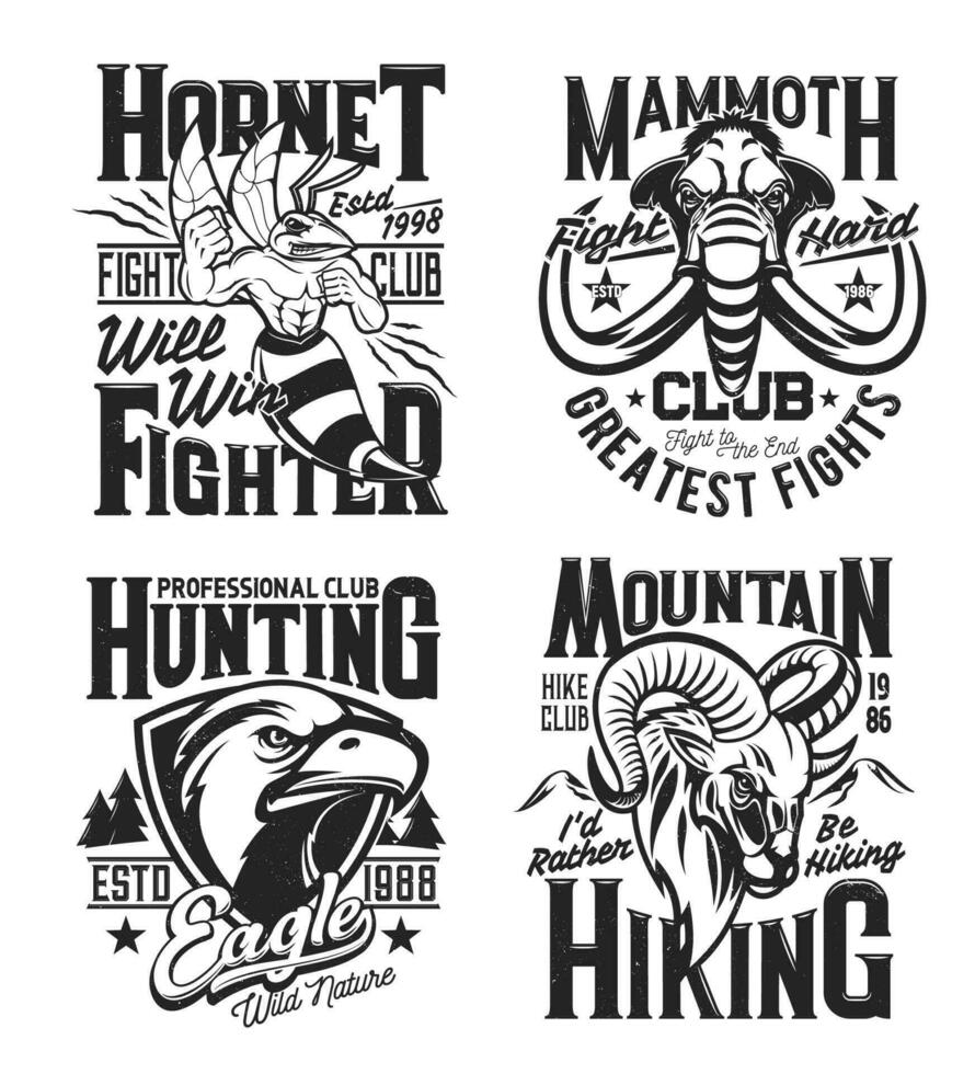 Sport club animal mascots t-shirt retro prints vector