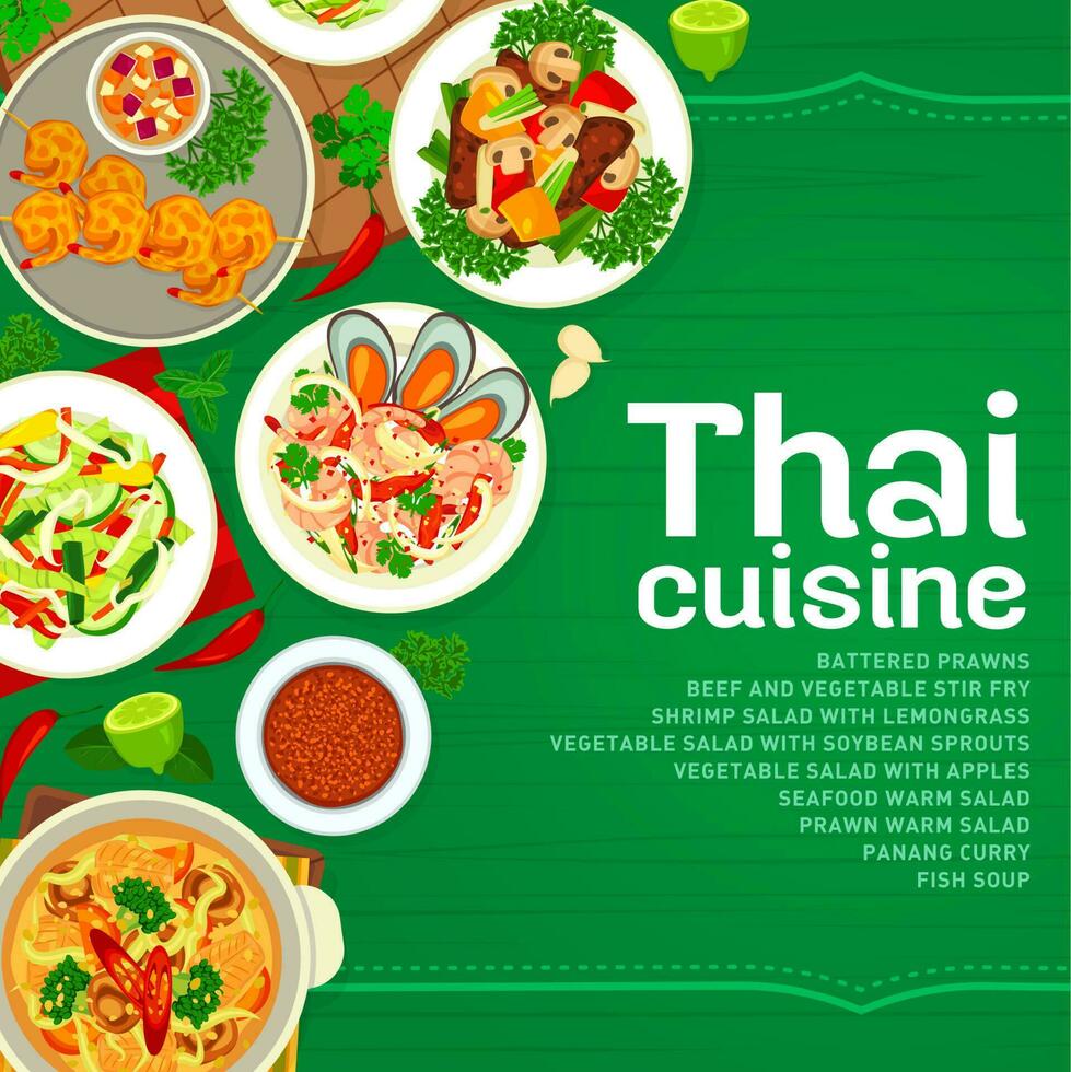 Thai cuisine menu cover page vector template