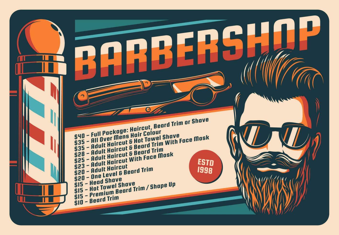 Barbershop retro banner with hipster, barber tools vector