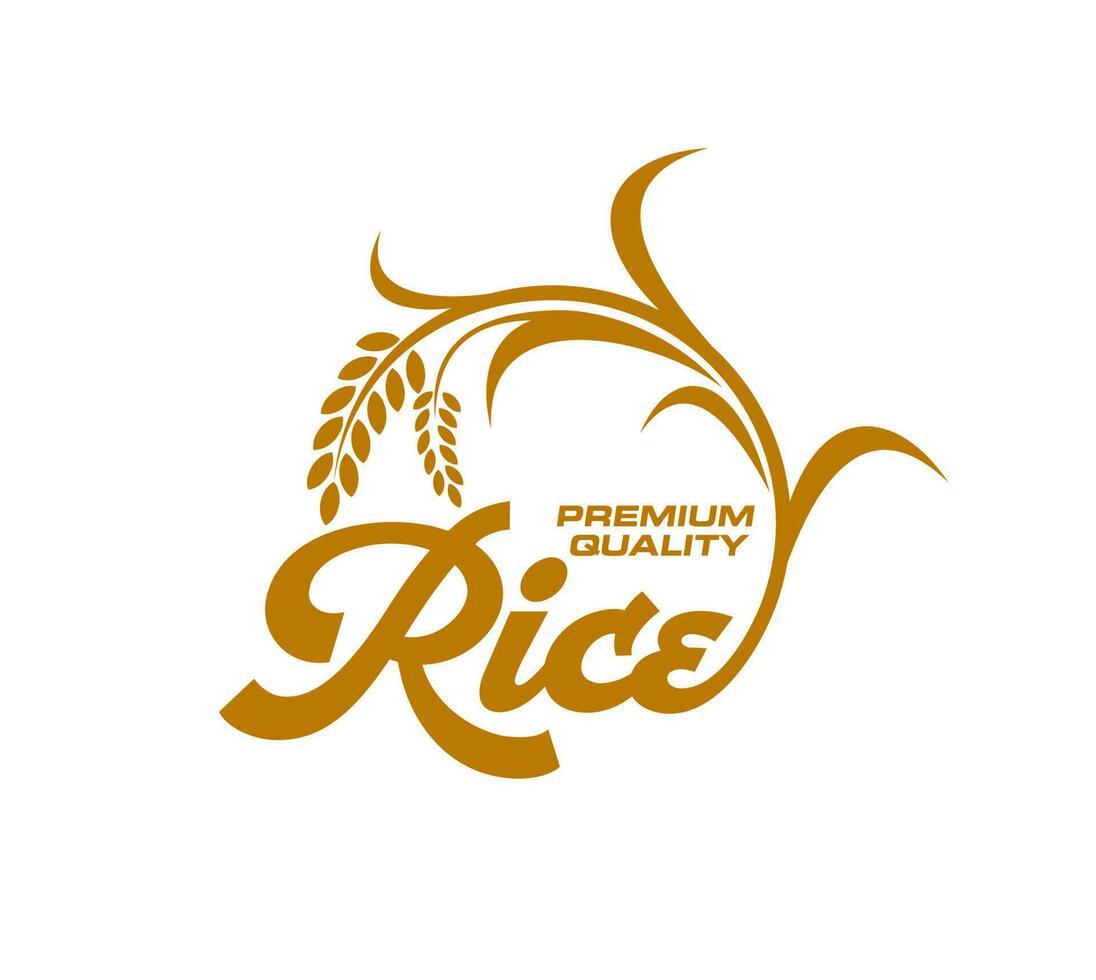 Rice icon, organic natural food and package label vector