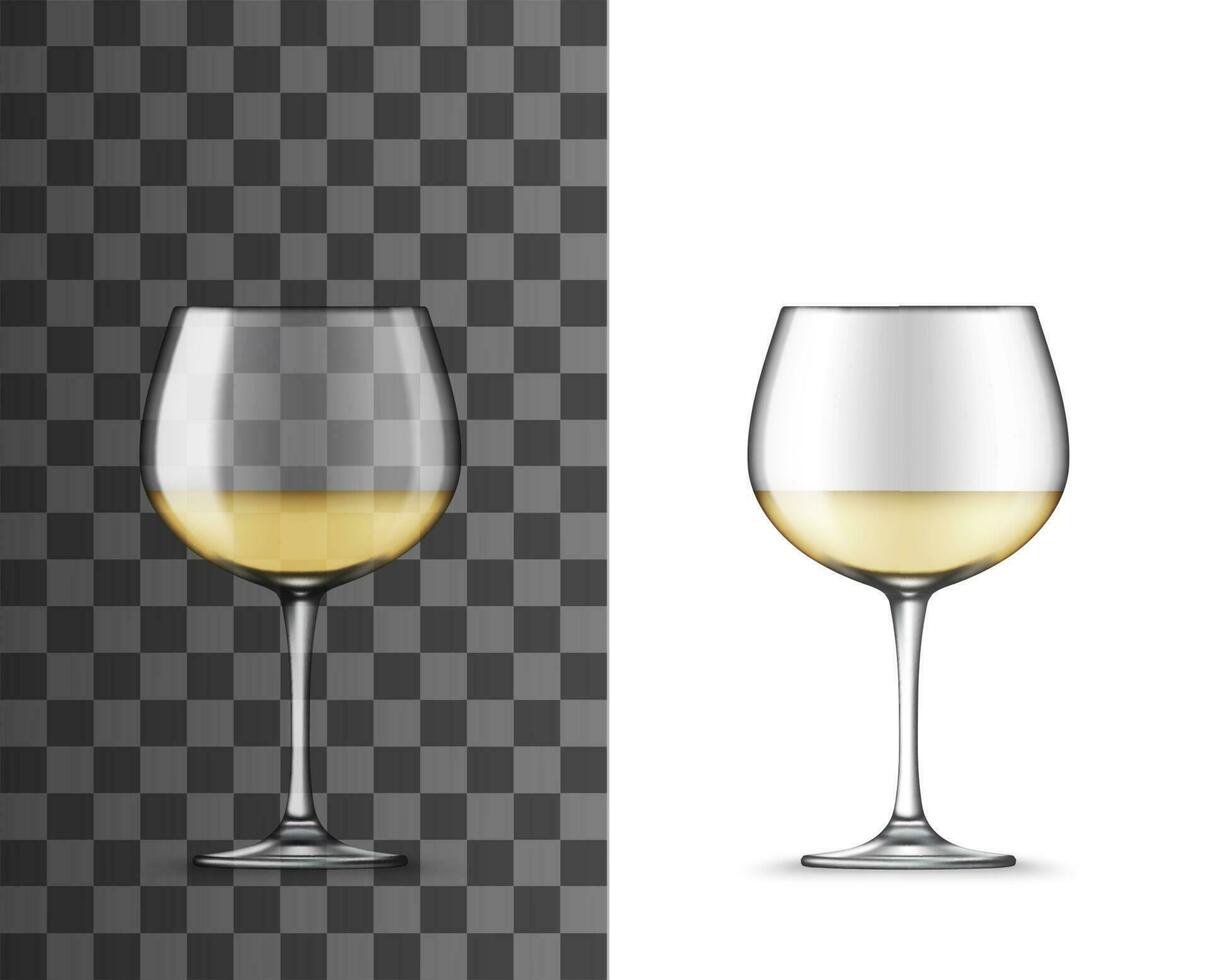 Glass of white wine montrachet realistic mockup vector