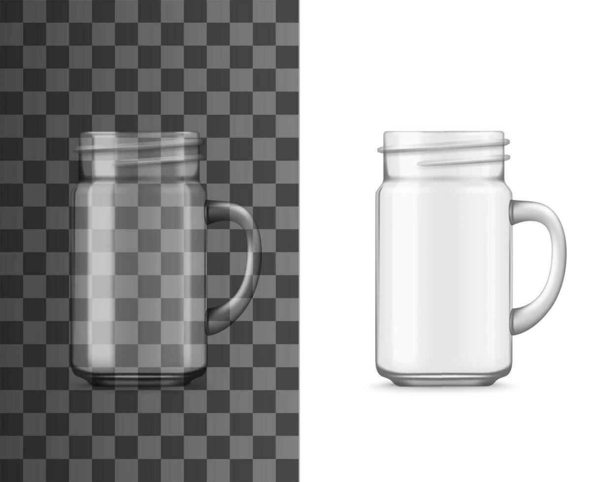 Glass jar with handle for drinks realistic mockup vector