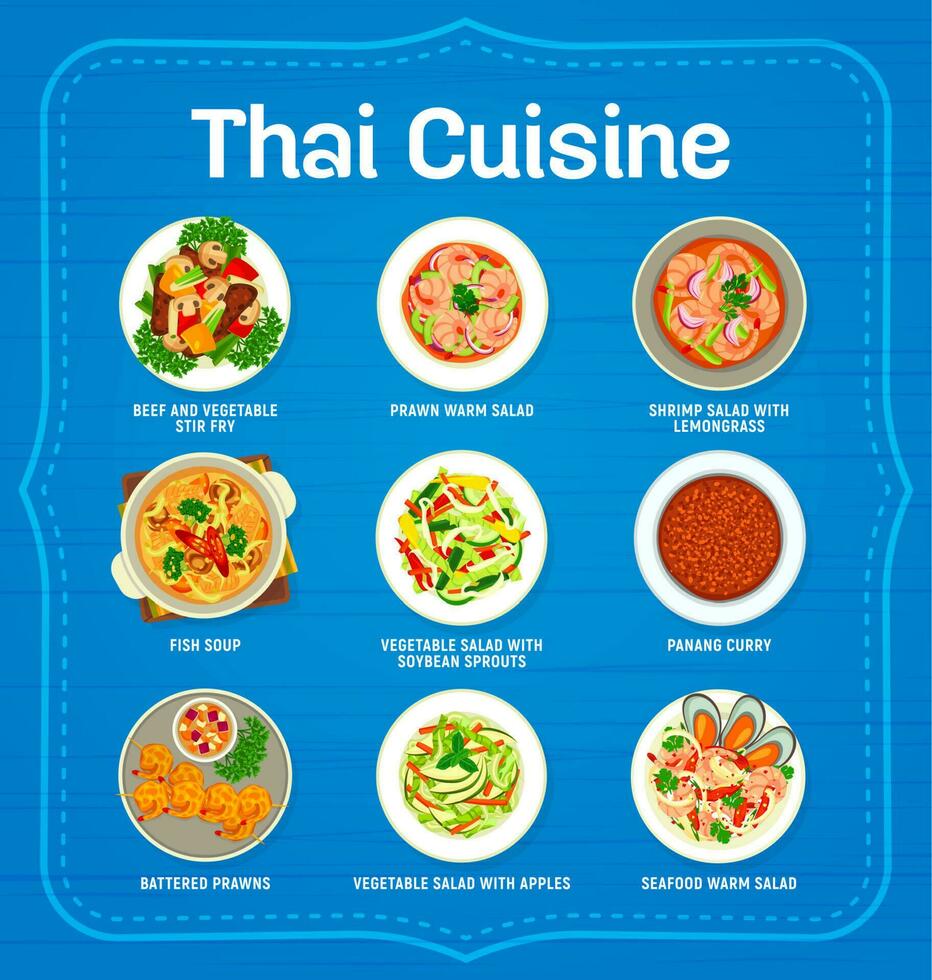 Thai cuisine restaurant menu page vector template