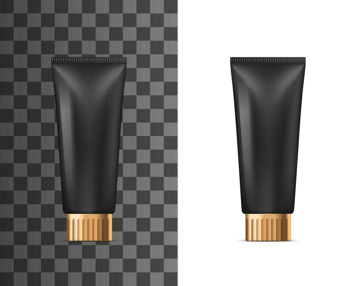 Realistic black plastic tube, cosmetic cream vector