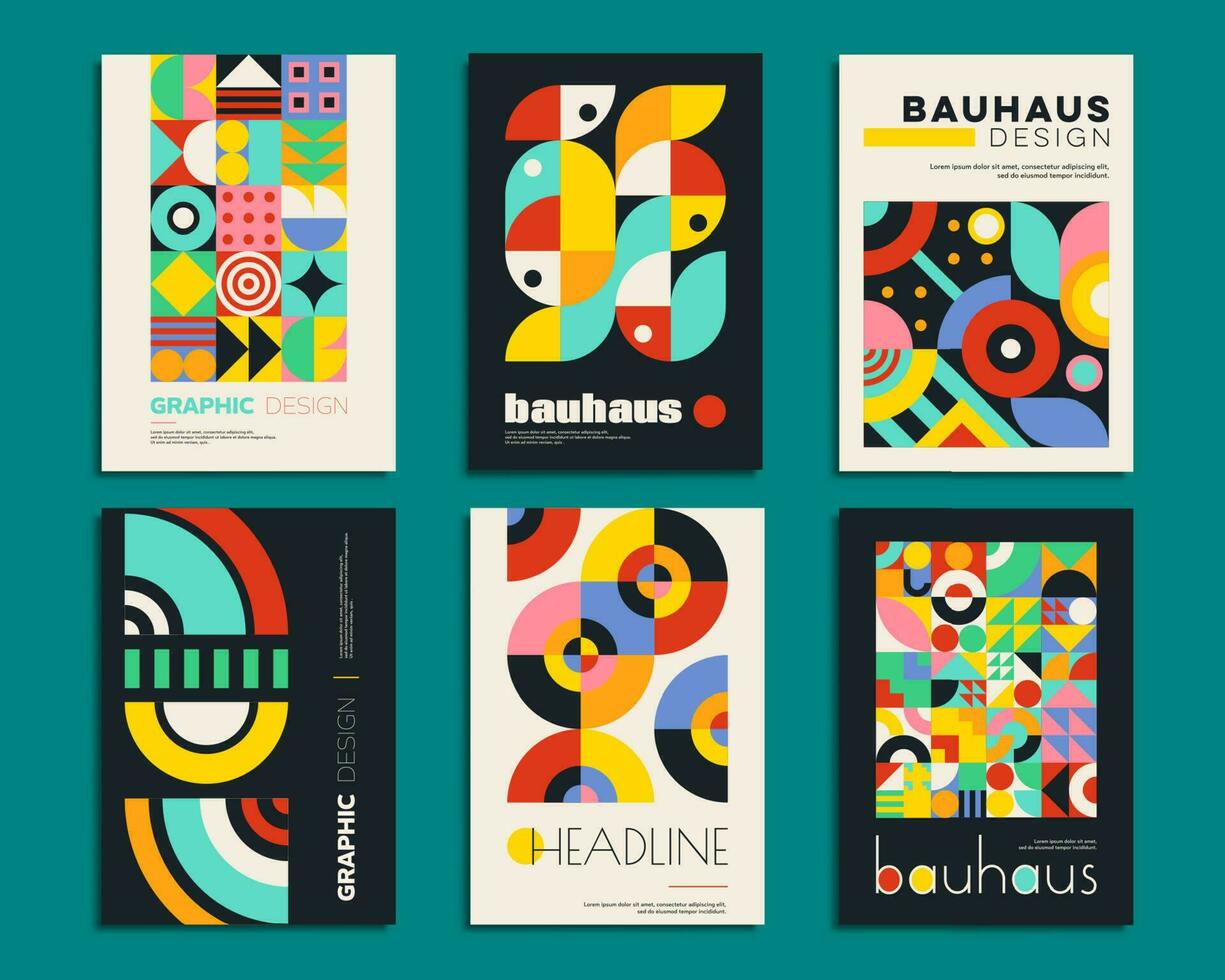 Bauhaus posters with geometric abstract patterns vector