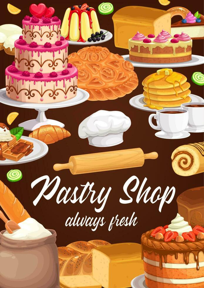 Desserts and sweet pastry shop. Vector