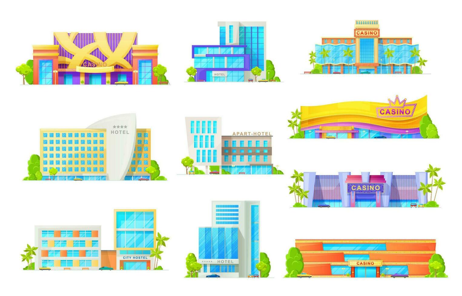 Flat buildings of hotels and casino architecture vector