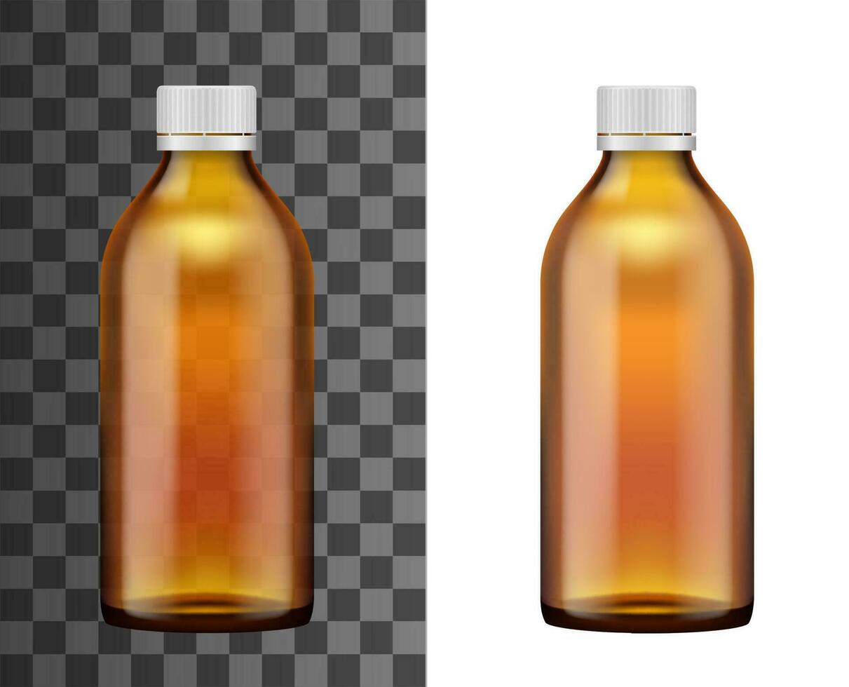 Brown glass bottle of medicines realistic mockup vector