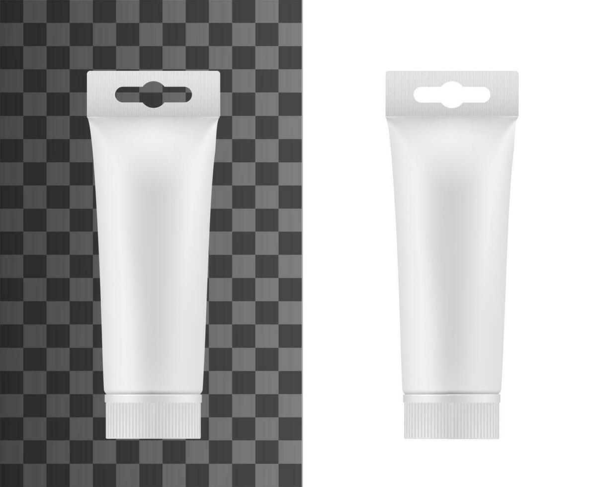 White plastic tube container, realistic package vector