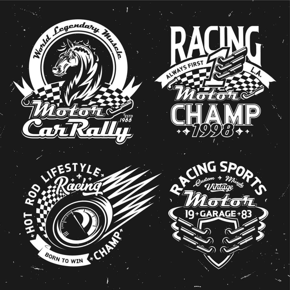 Motors racing, cars rally, motorsport symbols vector